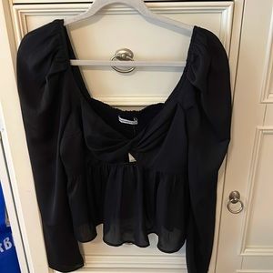 Long-sleeve sheer twist-front top